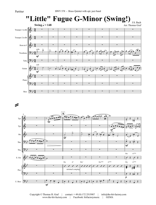 Fugue G Minor - (the 'little') - BWV 578 - Swing - Brass Quintet with opt. Jazz Band (Arr. Thomas Graf) - JS Bach (Jazz Ensemble)