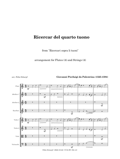 Ricercar  - Palestrina - for Flutes and Strings