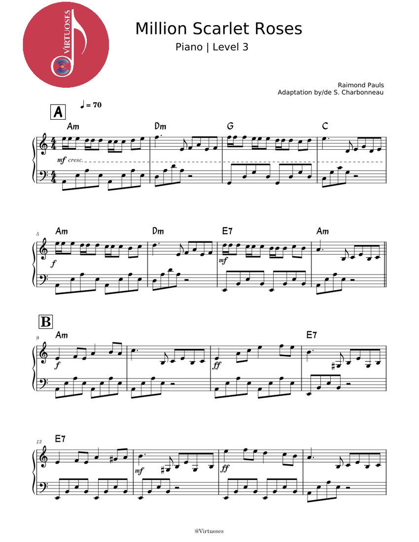 Million Scarlet Roses - Piano - Level 3 Sheet music for Piano (Solo) Easy | Musescore.com Million Scarlet Roses - Piano - Level 3