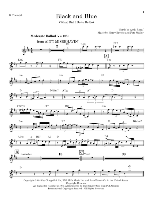(What Did I Do To Be So) Black And Blue - Louis Armstrong, Fats Waller (Trumpet Transcription)