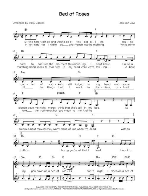 Bed Of Roses (Arr. Vicky Jacobs) - Bon Jovi (Choral, 2-Part)