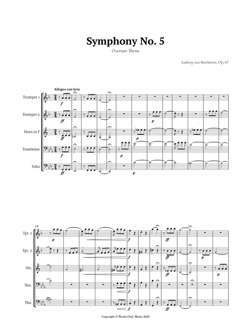 Symphony No. 5 by Beethoven for Brass Quintet (Arr. Ander) (Brass Ensemble)