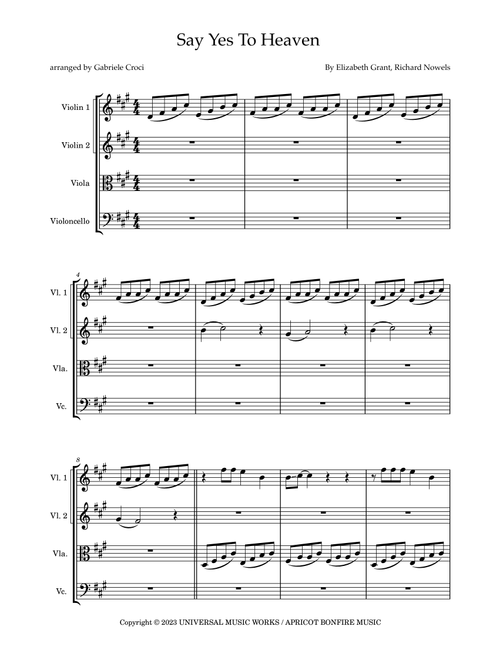 Say Yes To Heaven (Arr. Gabriele Croci) - Lana Del Rey (String Quartet)