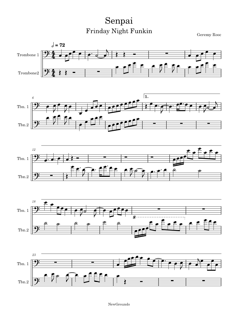 Senpai Sheet Music For Trombone Brass Duet Musescore