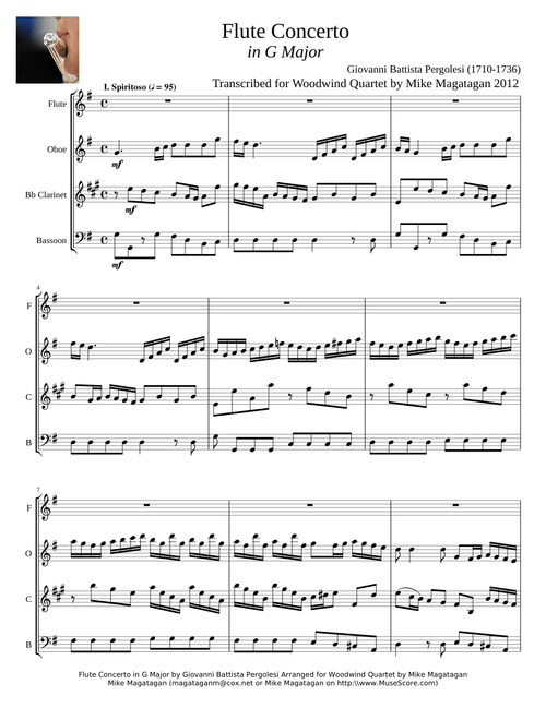 Flute Concerto in G Major for Woodwind Quartet 1