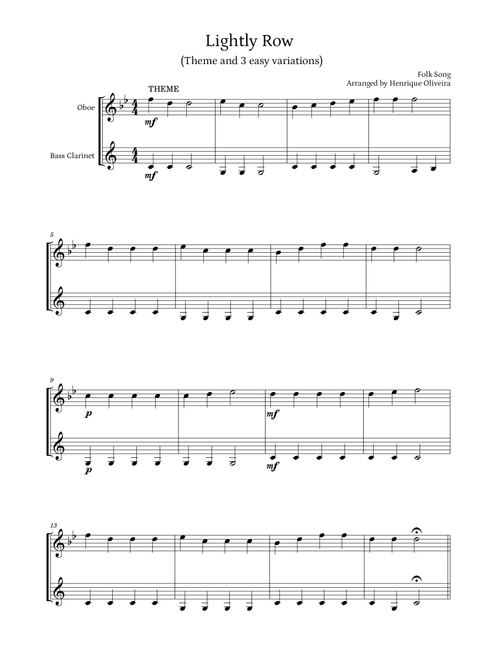 Lightly Row (Theme with 3 Easy Variations) - For Oboe and Bass Clarinet (Arr. Henrique Oliveira) - Folk Song (Instrumental Duet)