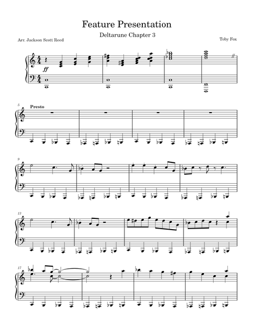 ピアノスコア「DELTARUNE Chapters 3 & 4 」デルタルーン DELTARUNE Chapters 3 + 4 - Board Clear! Sheet Music for Piano