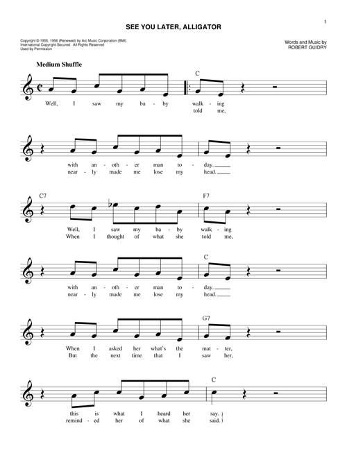 See You Later, Alligator - Bill Haley & His Comets (Easy Lead Sheet - Fake Book)
