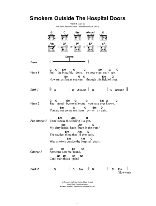 Smokers Outside The Hospital Doors - Editors (Guitar Chords-Lyrics)