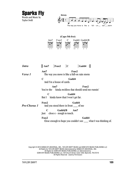 Sparks Fly - Taylor Swift (Guitar Chords-Lyrics)