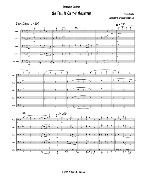 Go Tell It on the Mountain (Low Brass Quintet) (Arr. Roger Wallace) - Traditional (Brass Ensemble)
