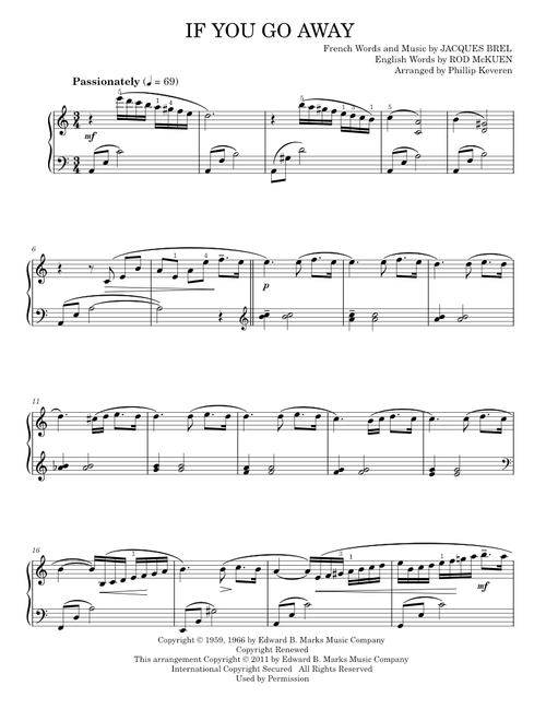 If You Go Away - Jacques Brel (Piano Solo)