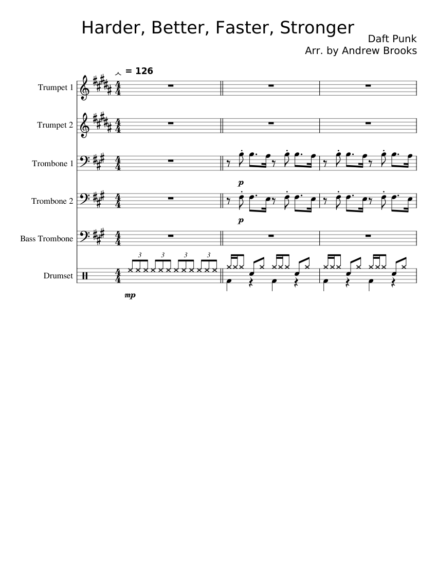 Harder Better Faster Stronger Sheet music for Trombone, Trombone bass, Drum group, Trumpet other