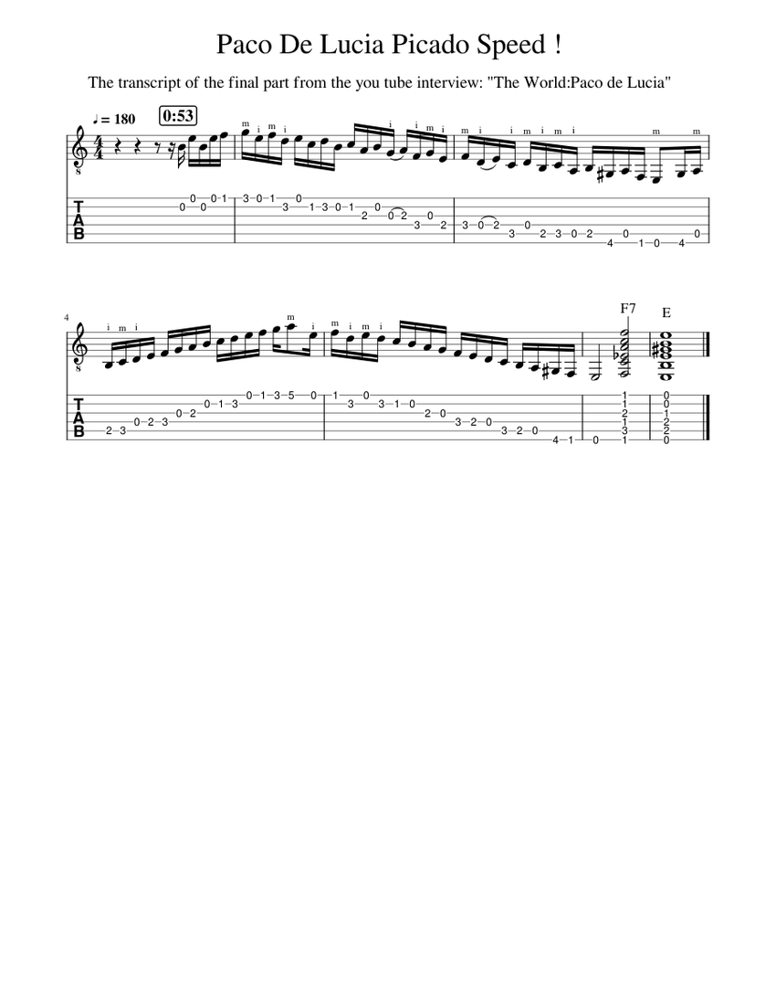 Paco De Lucia Picado Speed ! Sheet Music and Tab with Chords