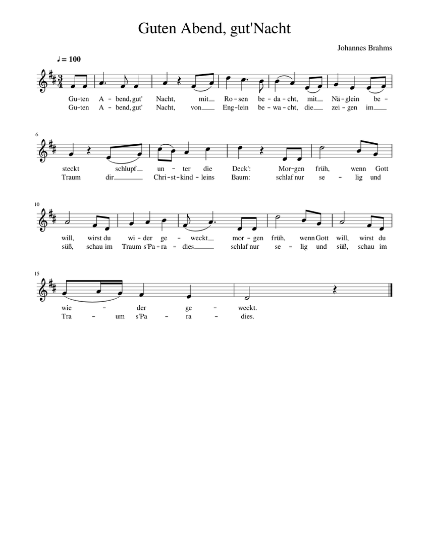 Guten Abend, gut'Nacht Sheet music for Piano (Solo) Guten Abend, gut'Nacht Sheet music for Piano (Solo)