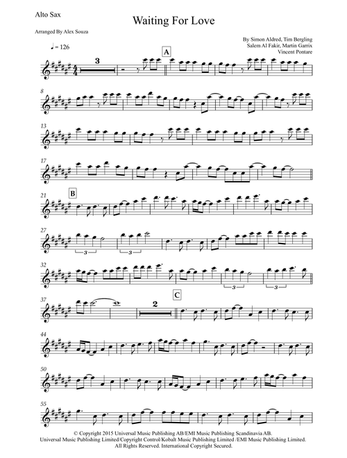 Waiting For Love (Arr. Alex Souza) - Avicii (Alto Sax Solo)