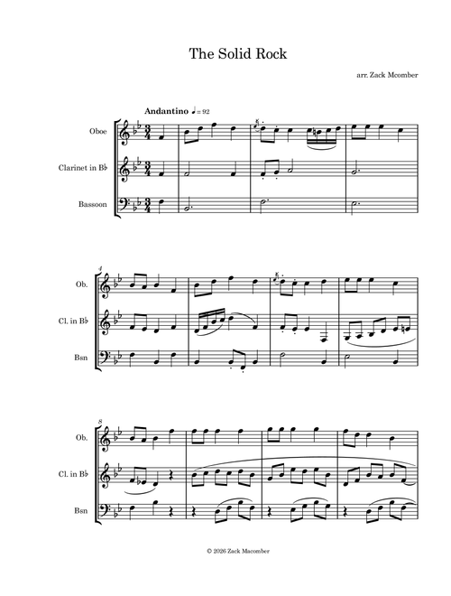 The Solid Rock (oboe, clarinet, bassoon) (Arr. Zack Macomber) (Woodwind Ensemble)