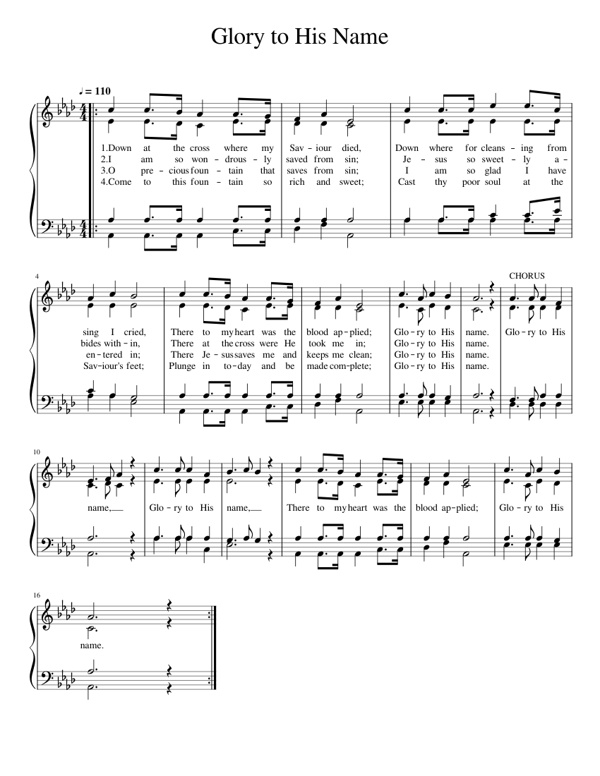 2 Glory to His Name Sheet Music for Piano (Solo) Easy | MuseScore.com