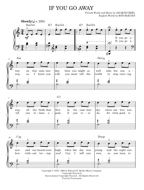 If You Go Away - Jacques Brel (Easy Piano)