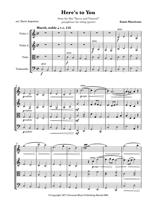 Here's To You (Arr. Dario Argentesi) - Joan Baez (String Quartet)