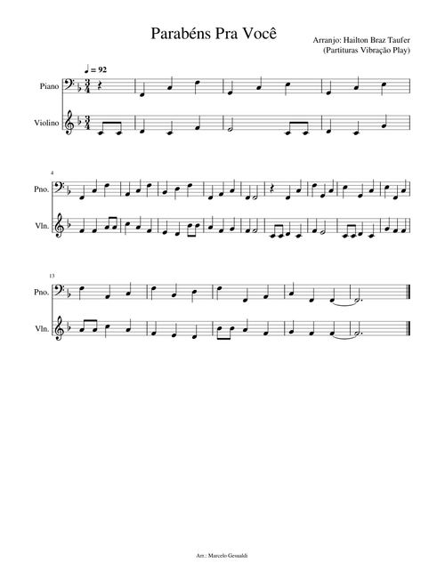 Parabéns Pra Você (partituras Vibração Play)