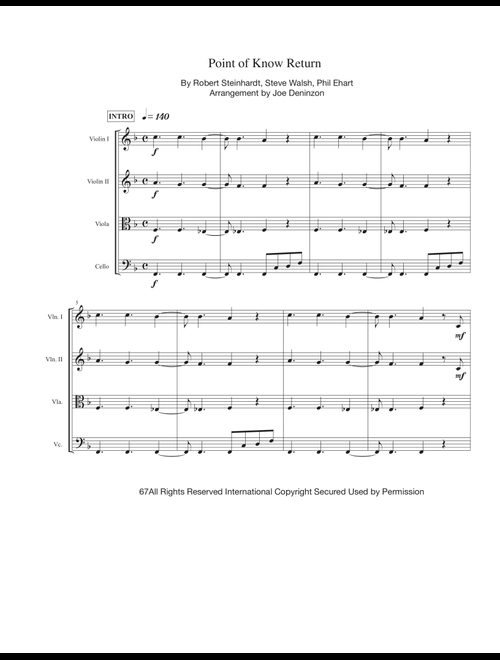 Point Of Know Return (Arr. Joe Deninzon) - Kansas (String Quartet)