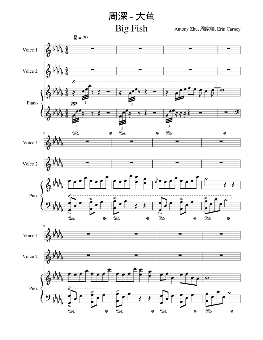 Big Fish – Zhou Shen Sheet Music for Piano, Vocals, Violin (Piano