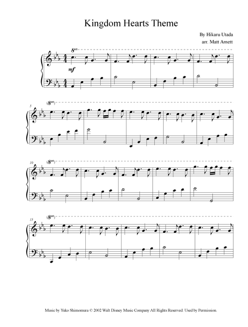 Kingdom Hearts Theme (Arr. Matt Arnett) - Hikaru Utada (Easy Piano)