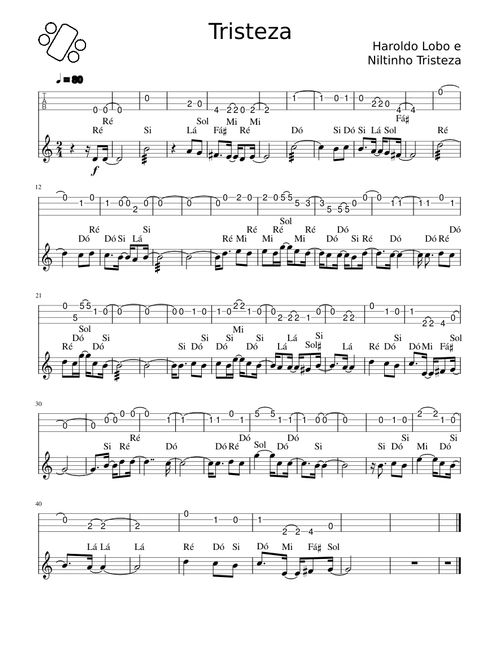 Tristeza - Partitura e Tablatura com ritmo
