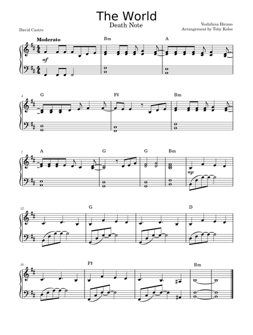 The World - Death Note Easy Piano Version with Chords