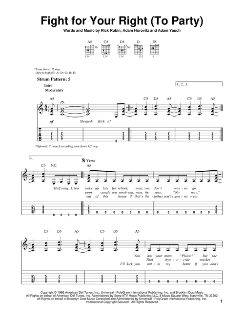 Fight For Your Right (To Party) - Beastie Boys (Easy Guitar with TAB)