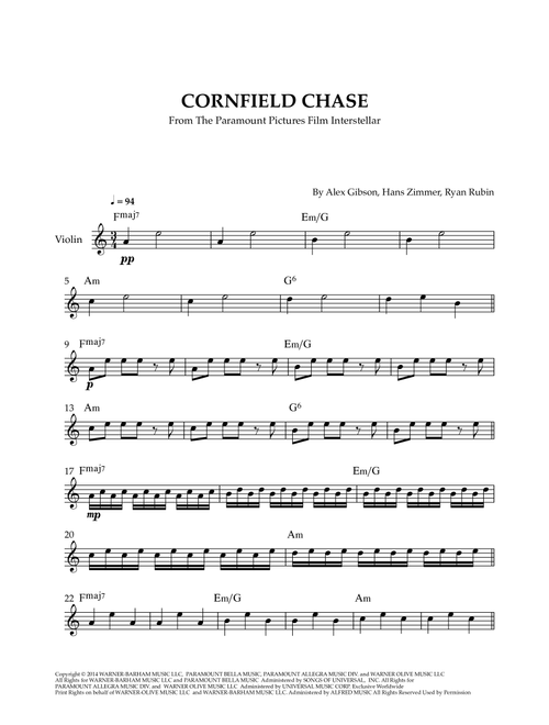 Cornfield Chase (Arr. Cadenza Editions) - Hans Zimmer, Alex Gibson, Ryan Rubin (Violin Solo)