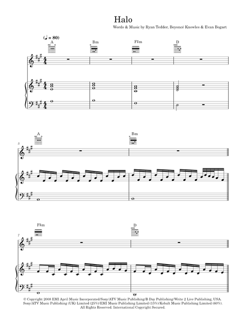Halo - Beyonce (Piano-Vocal-Guitar (Piano Accompaniment))