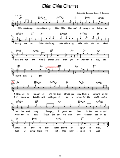 Chim Chim Cher-ee (Lead sheet with lyrics )