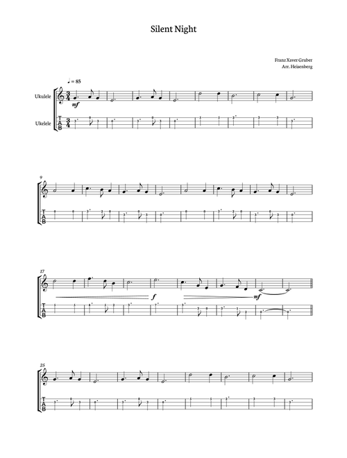 SIlent Night - Christmas Song for Ukelele with tab (Arr. Heisenberg) - Franz Gruber (Ukulele)