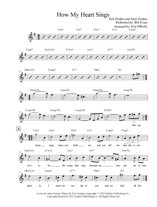 How My Heart Sings (Arr. Eric O'Reilly) - Bill Evans (Lead Sheet - Fake Book)