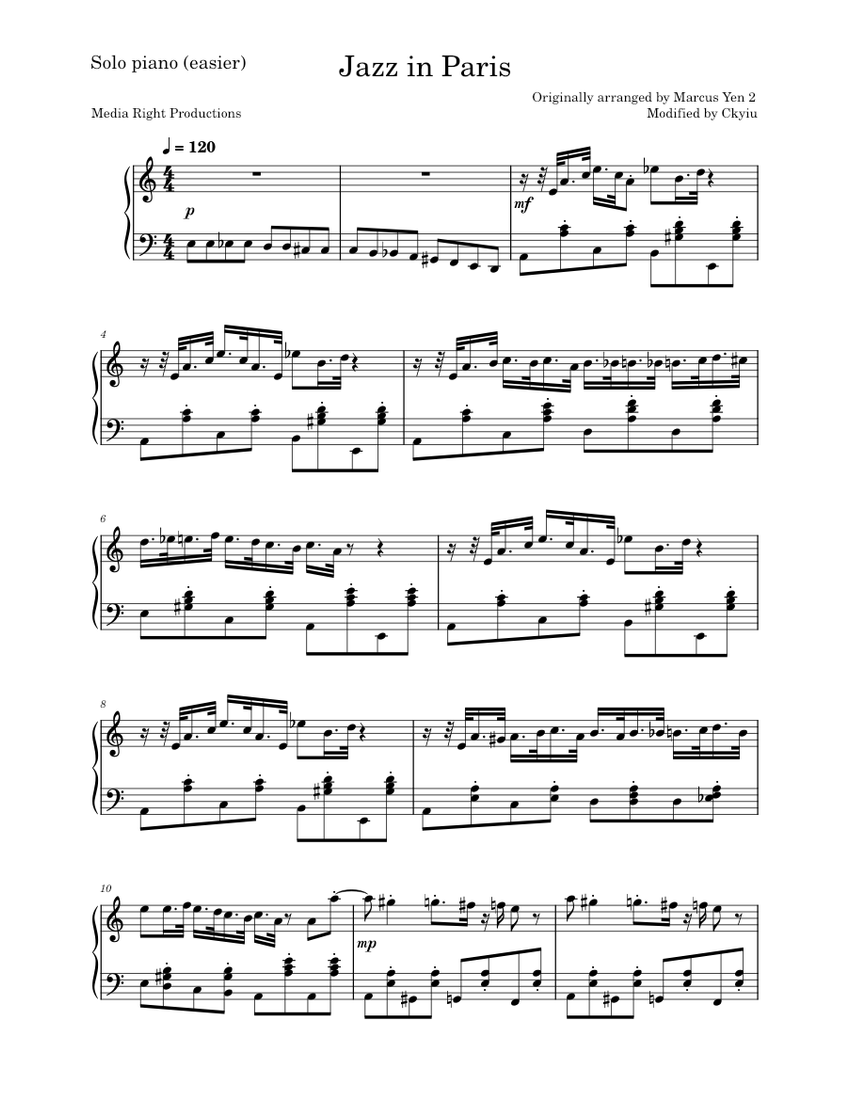 Jazz in Paris by Media Right Productions – Misc tunes Sheet Music for ...