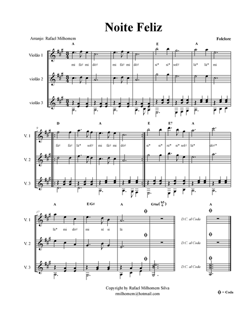 Noite Feliz - Guitar Orchestra - Score Only (Arr. Rafael Milhomem) - Public Domain (Guitar Ensemble)