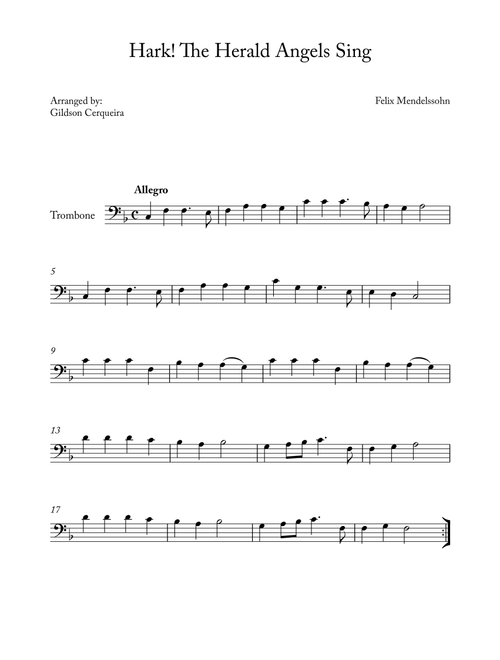 Hark! The Herald Angels Sing (Arr. Gildson Cerqueira) - Felix Mendelssohn (Trombone Solo)