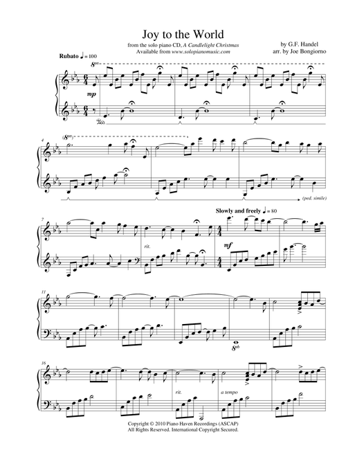 Joy to the World - Traditional Christmas - by Joe Bongiorno (Piano Solo)