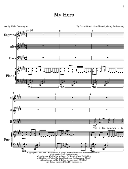 My Hero (Arr. Kelly Dennington) - Foo Fighters (Choral, SAB)