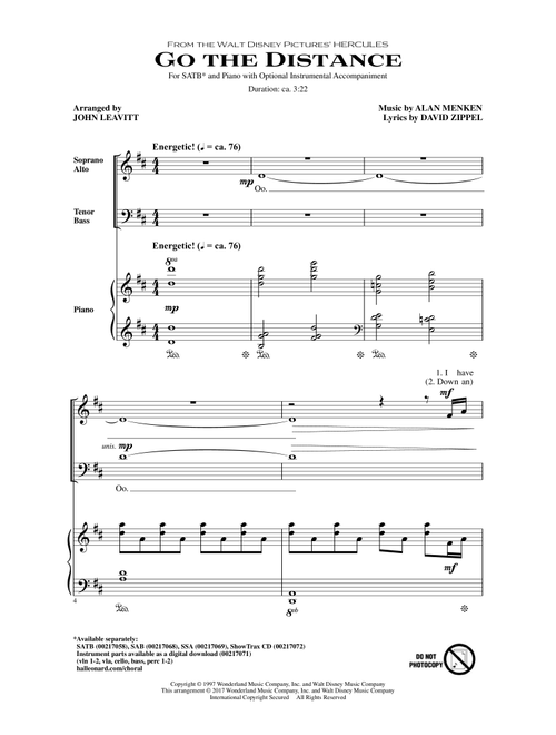Go The Distance (from Hercules) (arr. John Leavitt) - Michael Bolton (Choral, SATB)