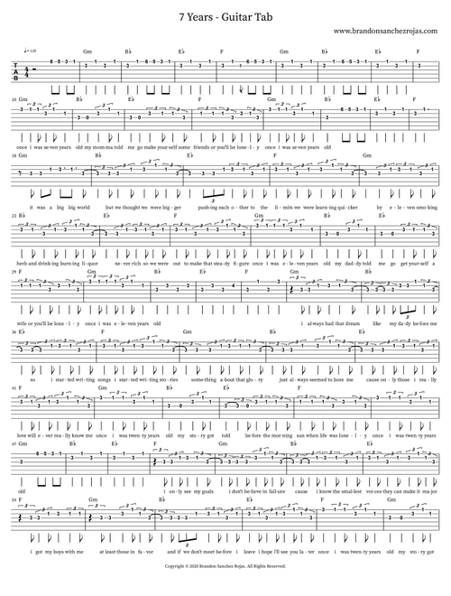 7 Years - Guitar Tab - BSR (Solo Guitar)