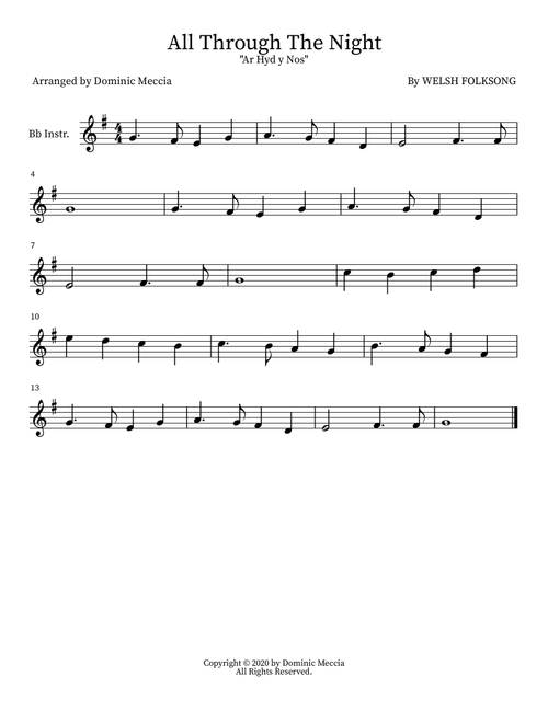 All Through The Night (Arr. Dominic Meccia) - Welsh Folksong (Instrumental Solo)
