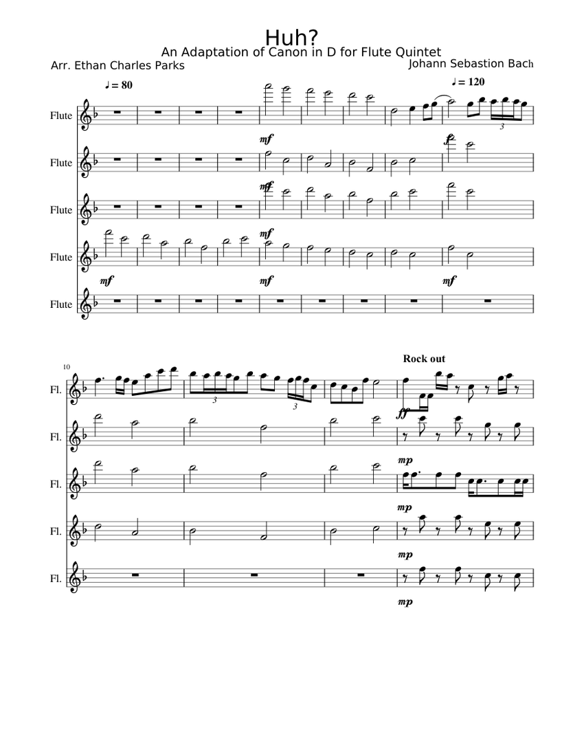 Huh? For Flute Quintet (Canon in D) Sheet music for Flute (Mixed