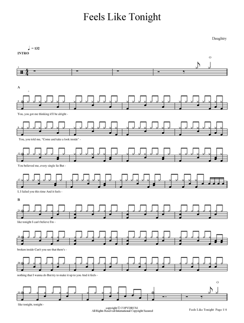 Feels Like Tonight (Arr. COPYDRUM) - Daughtry (Drums)