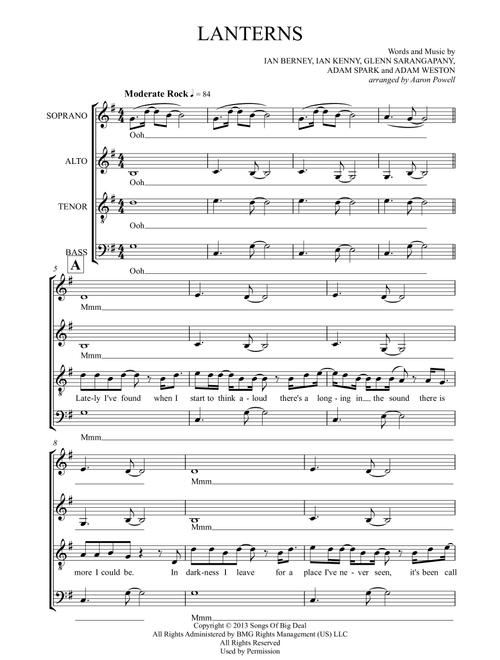 Lanterns (Arr. Aaron Powell) - Birds Of Tokyo (Choral, SATB)