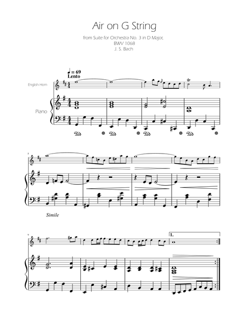 Air on the G String - English Horn Solo w/ Piano (Arr. Ygor Nunes) - Johann Sebastian Bach (English Horn and Piano)