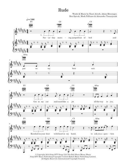 Rude - MAGIC! (Piano-Vocal-Guitar (Piano Accompaniment))