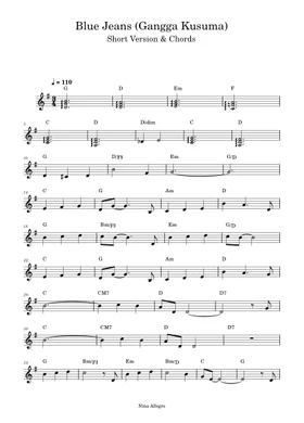Fácil personal tanque Free Blue Jeans by Gangga Kusuma sheet music | Download PDF or print on  Musescore.com